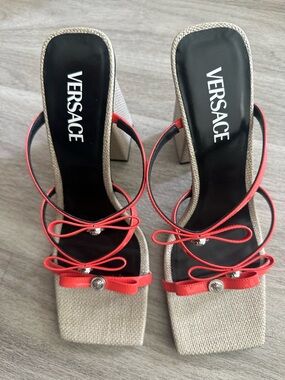 Versace Gianni Ribbon Sandals 95mm Size 40 MSRP $885